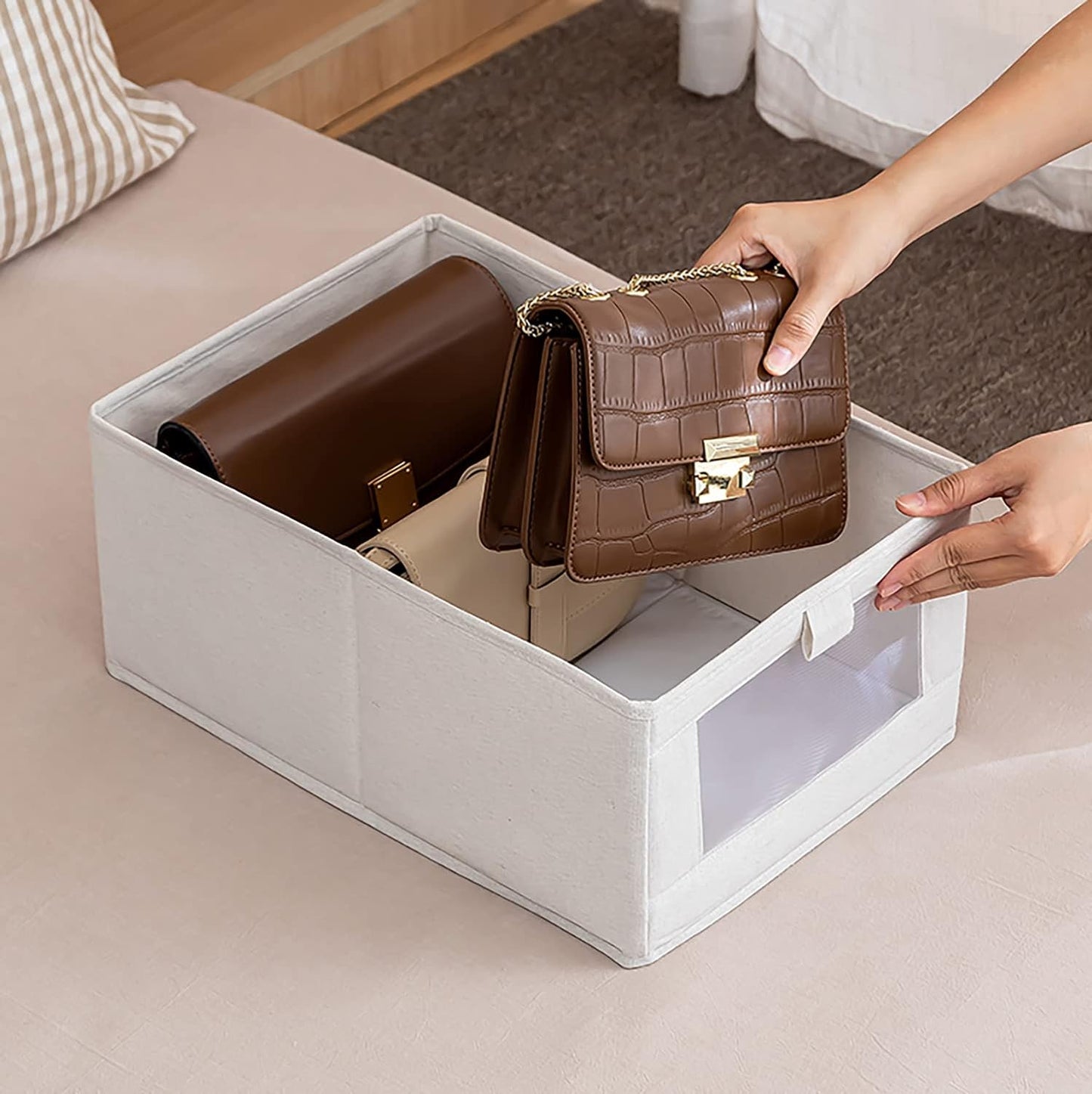 Premium Cotton Wardrobe Organizer Box | Pack of 2 | 40x27x17 cm