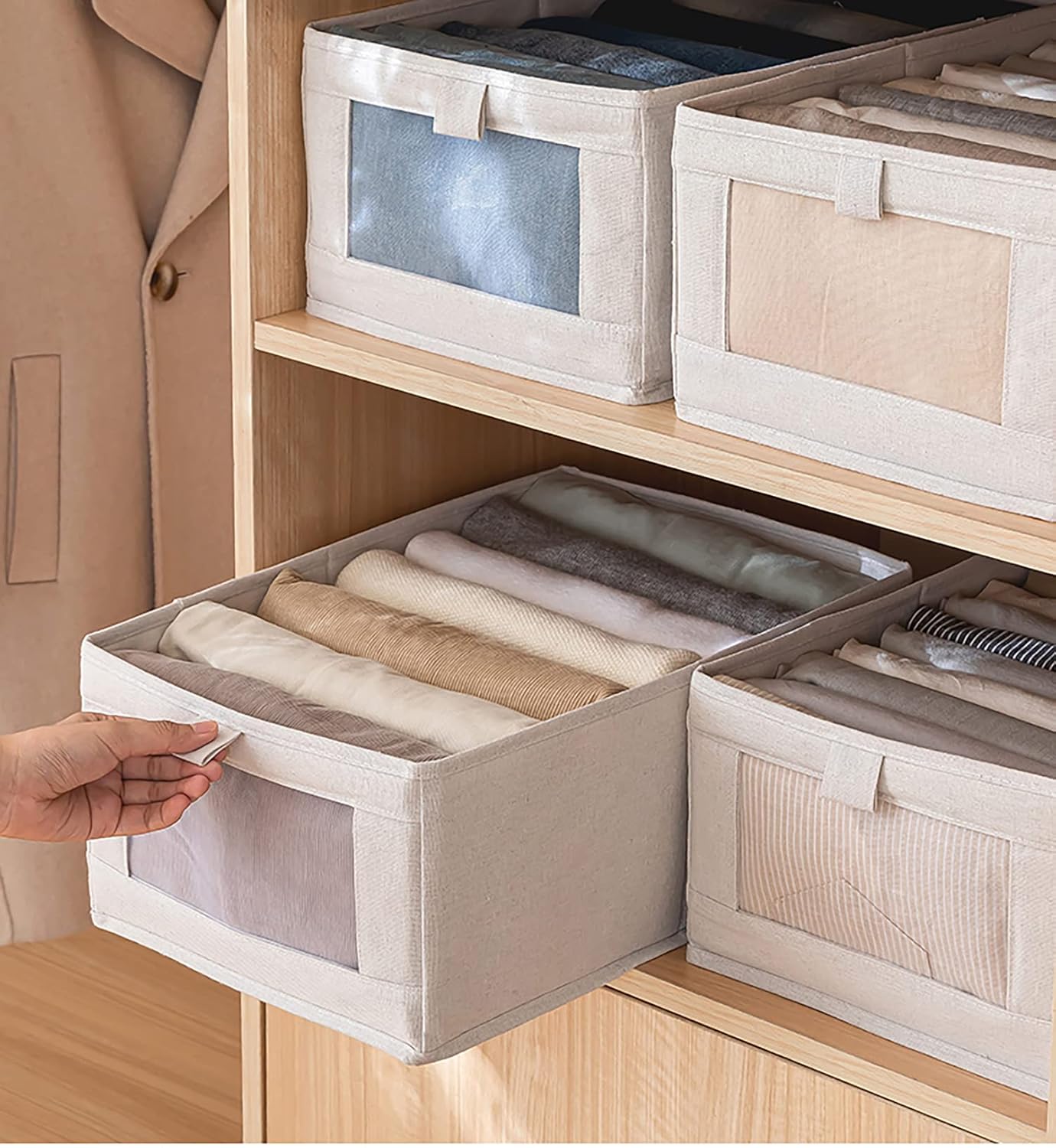 Premium Cotton Wardrobe Organizer Box | Pack of 2 | 40x27x17 cm