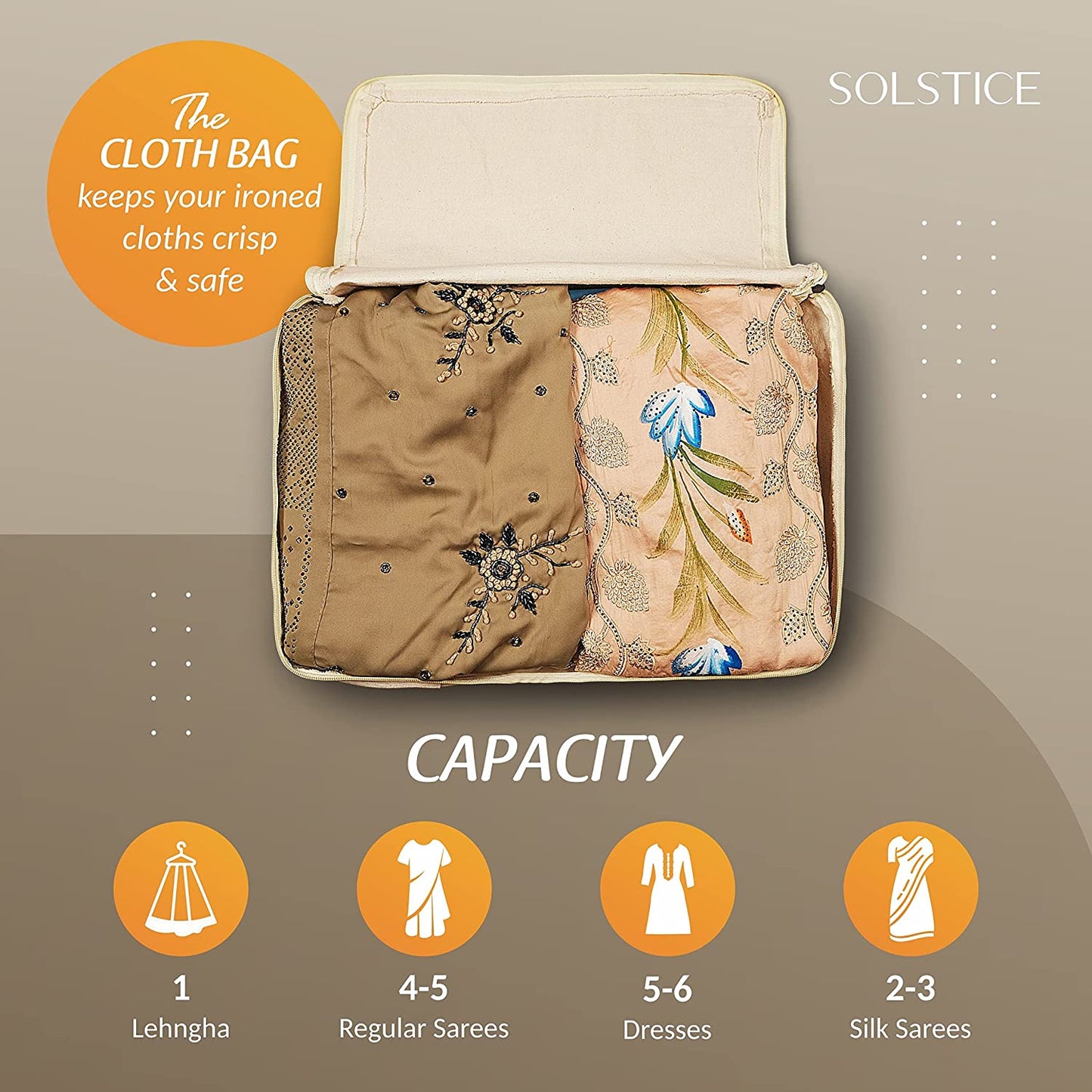 Set of 3 Cotton Canvas Clothes Storage Bags | 17 x 14 x 7 Inch