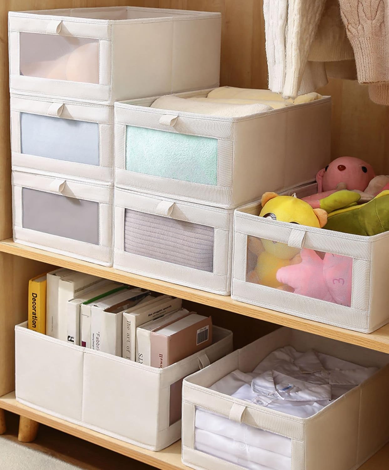 Premium Cotton Wardrobe Organizer Box | Pack of 2 | 40x27x17 cm