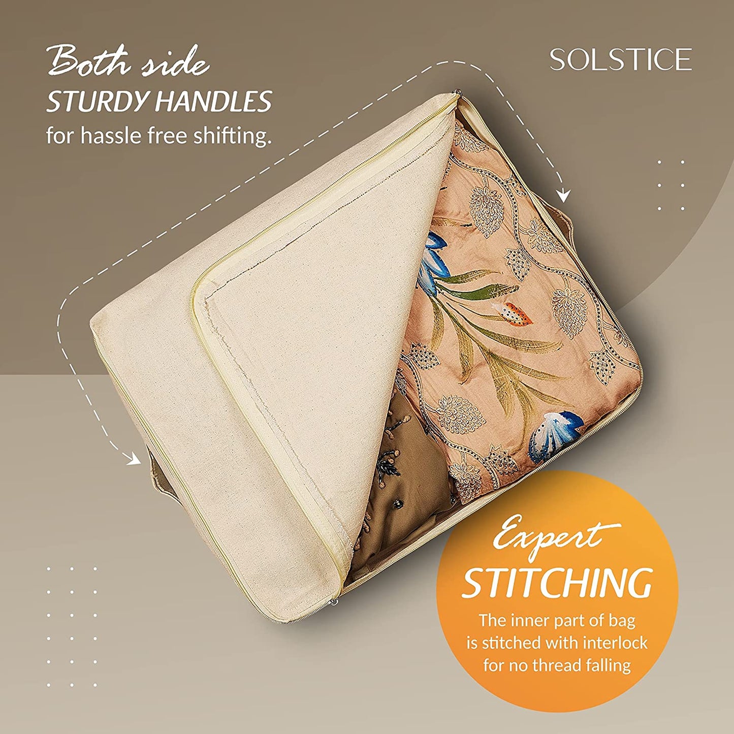 Set of 6 Cotton Canvas Clothes Storage Bags Specially Design for Dresses, Sarees, Lehengas 17 x 14 x 7 Inch