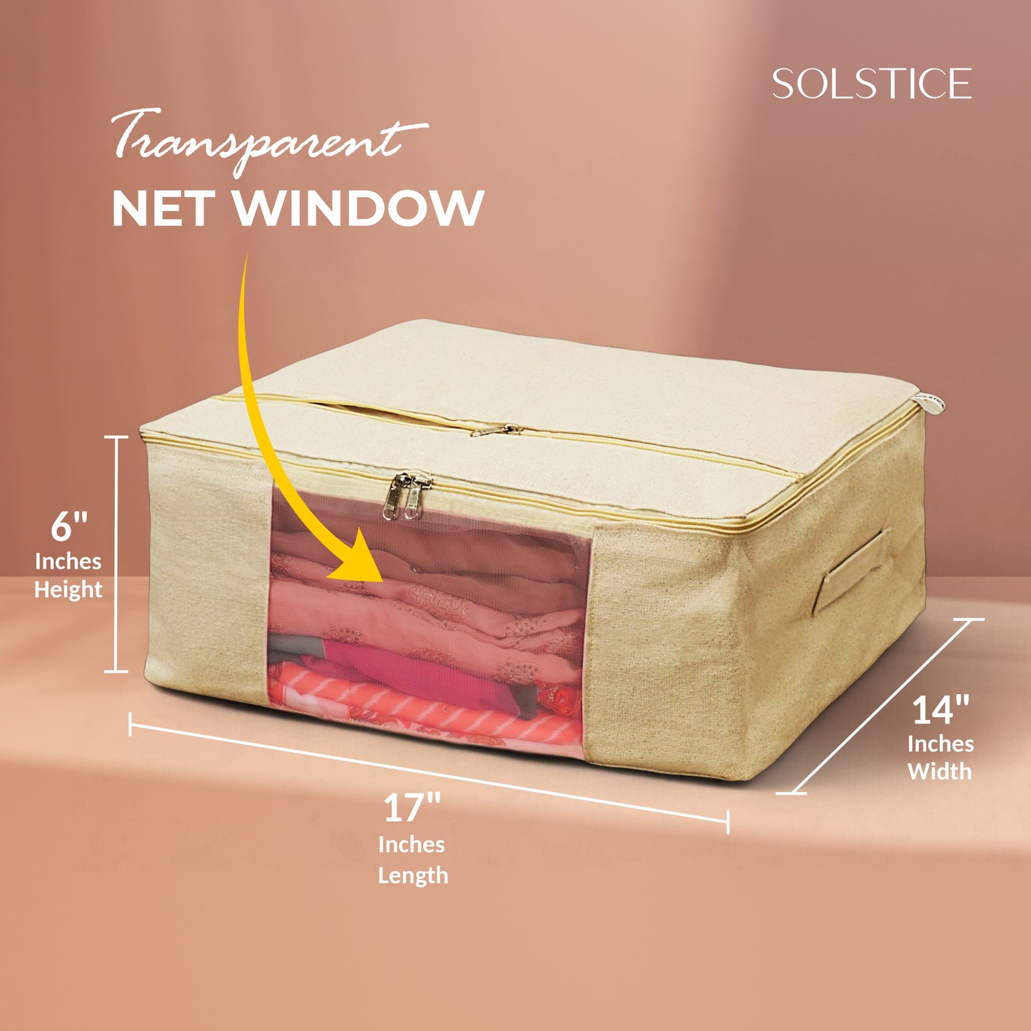 Pack of 3 | Cotton Canvas Clothes Storage Bags| Extra pocket | 17 x 14 x 6 Inch