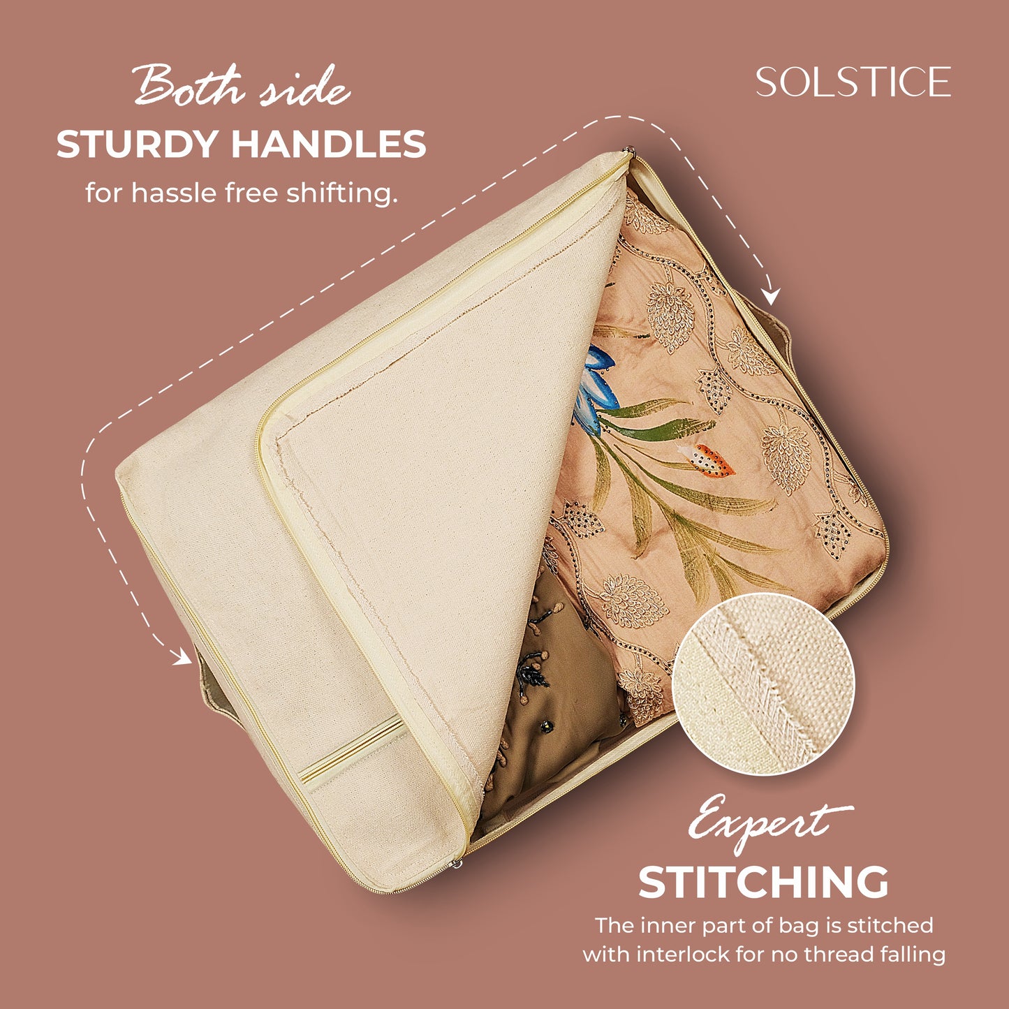 Pack of 3 | Cotton Canvas Clothes Storage Bags| Extra pocket | 17 x 14 x 6 Inch