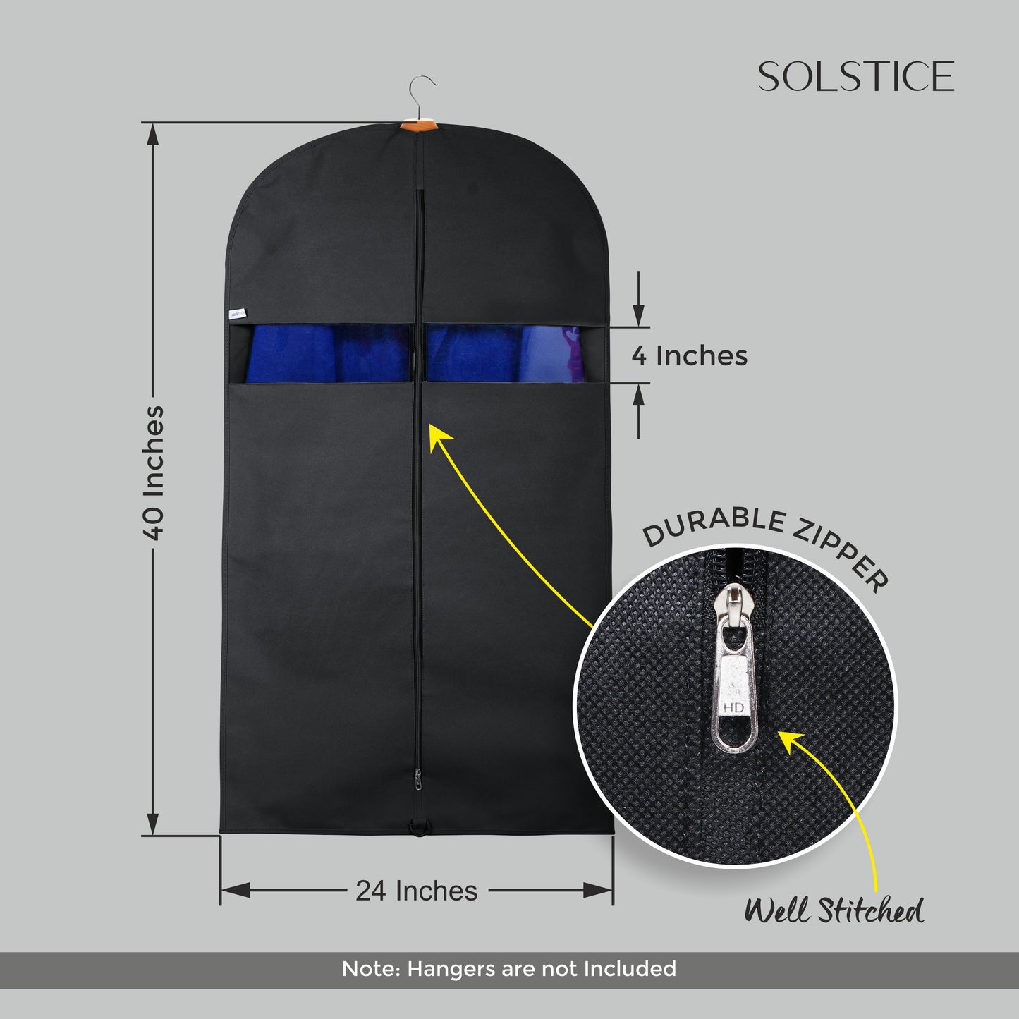 Pack of 5 Suit Cover Big Size with Zip of 40 x 24 inch