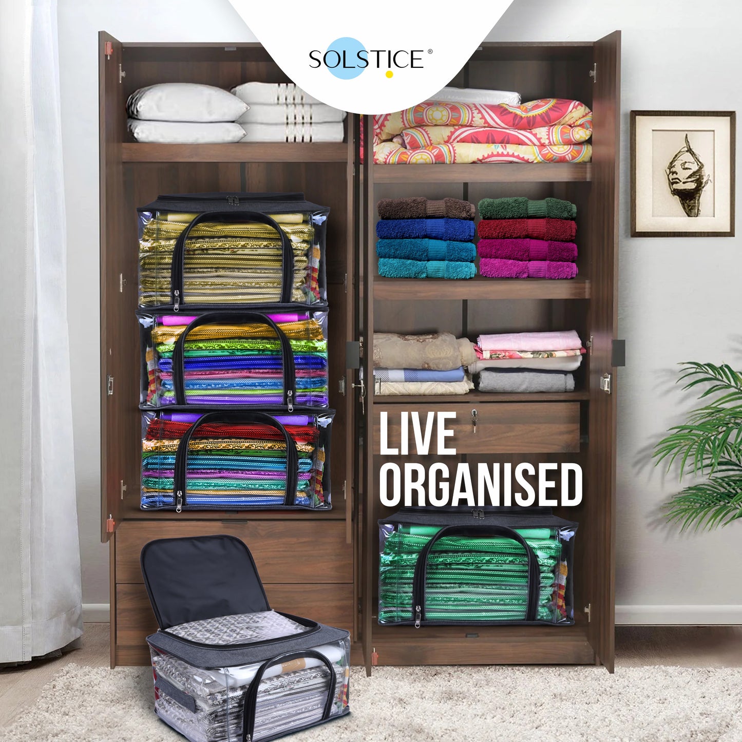 Set of 2 Storage Box for Clothes of Plastic 44 x 32 x 24 cm