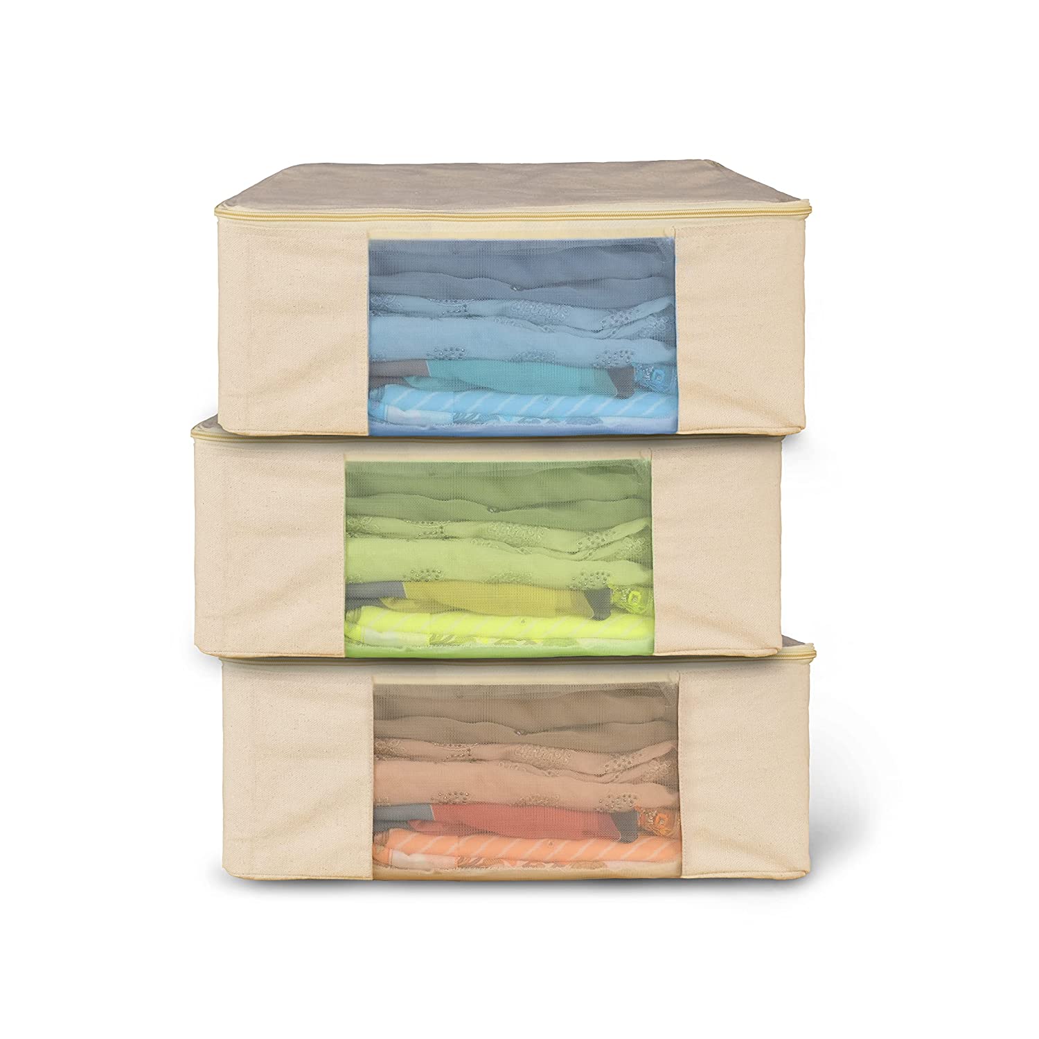 Set of 3 Cotton Canvas Clothes Storage Bags 17 x 14 x 7 Inch SOLSTICE Lifestyle