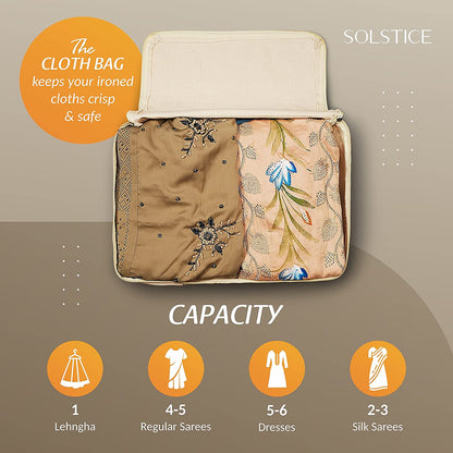 Set of 6 Cotton Canvas Clothes Storage Bags Specially Design for Dresses, Sarees, Lehengas 17 x 14 x 7 Inch