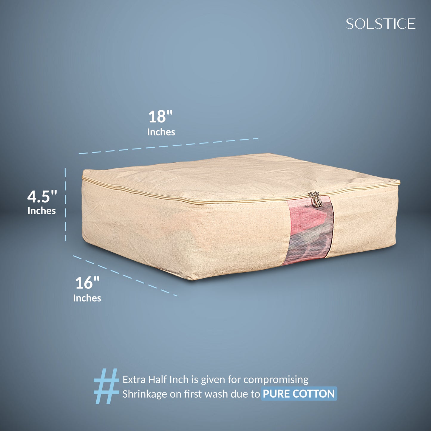 Set of 3 Cotton Clothes Storage Box/Covers with Zip 18 x 16 x 4.5 inch