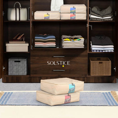Set of 3 Cotton Clothes Storage Box/Covers with Zip 18 x 16 x 4.5 inch