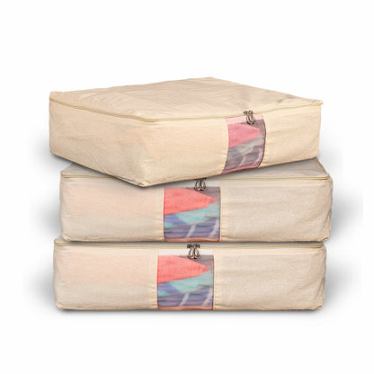 Set of 3 Cotton Clothes Storage Box/Covers with Zip 18 x 16 x 4.5 inch