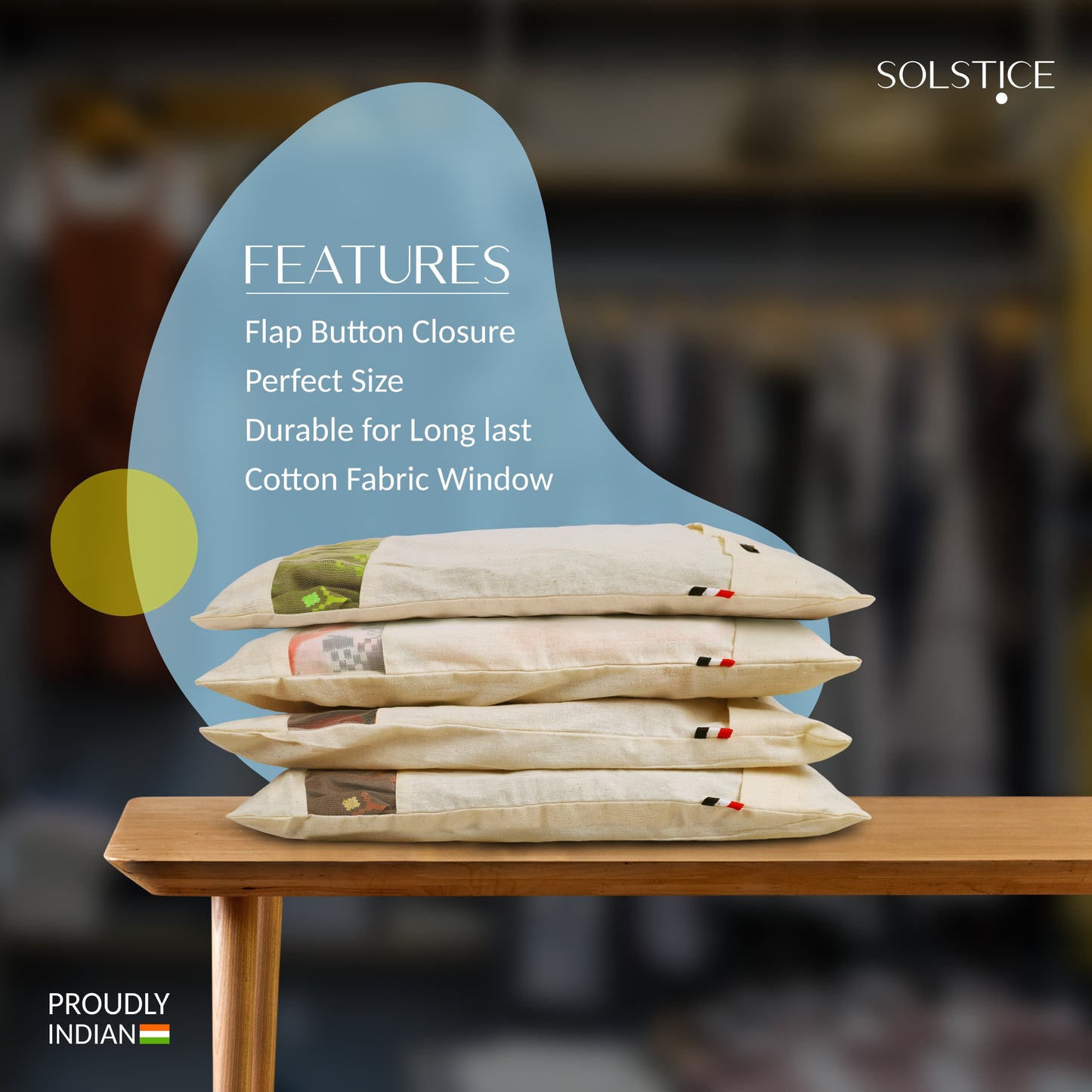 Set of 6 cotton big saree covers / bags for storage single 18 x 15 Inches With Window
