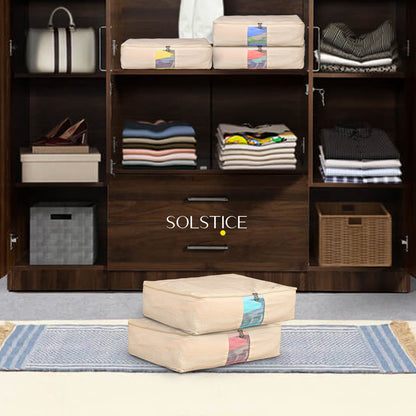 Set of 5 Cotton Clothes Storage Box/Covers/Bags with Zip (18 x 16 x 4.5 inch)