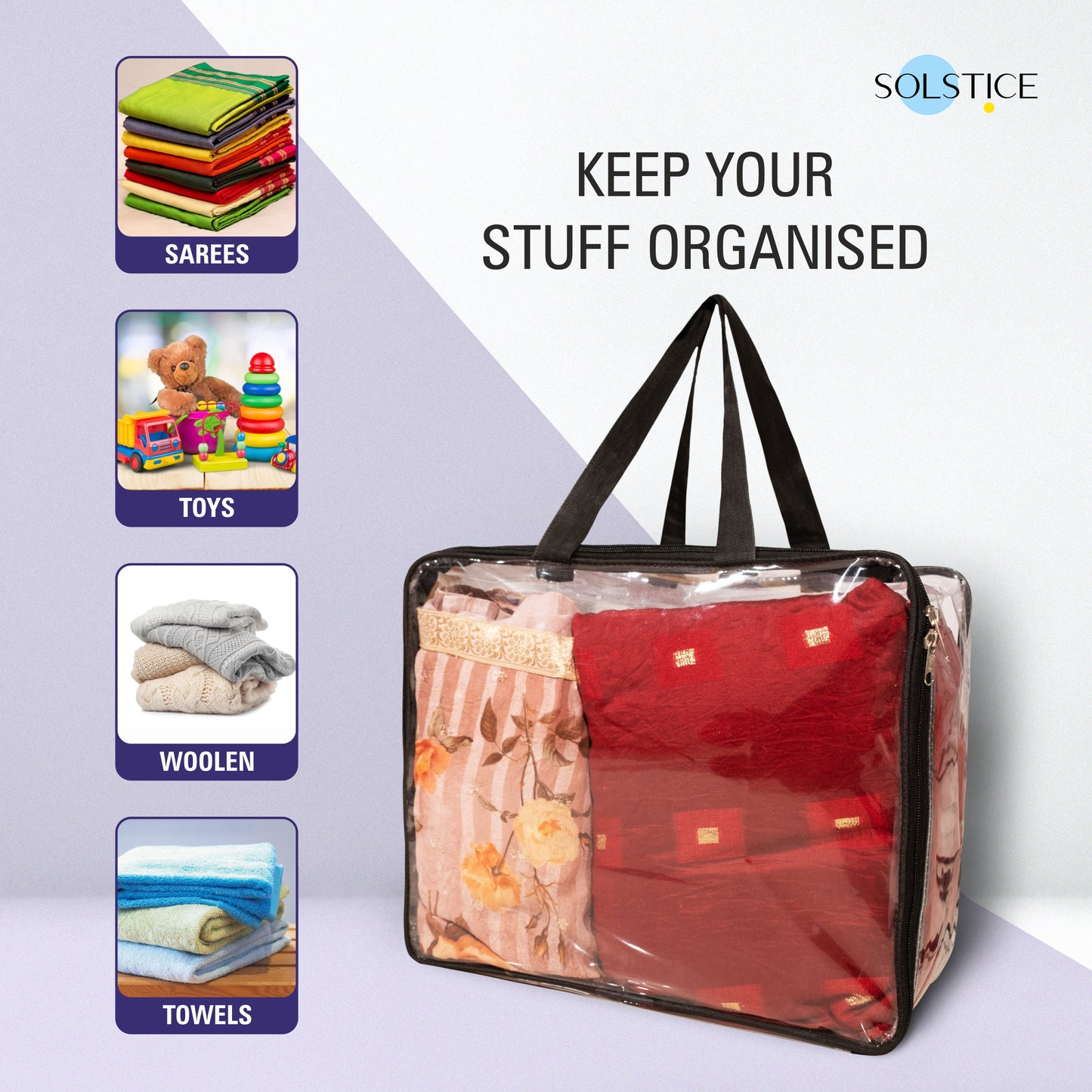 Set of 4 Transparent Storage Bag for Sarees,Clothes, Lehenga, Blankets, Bedsheets