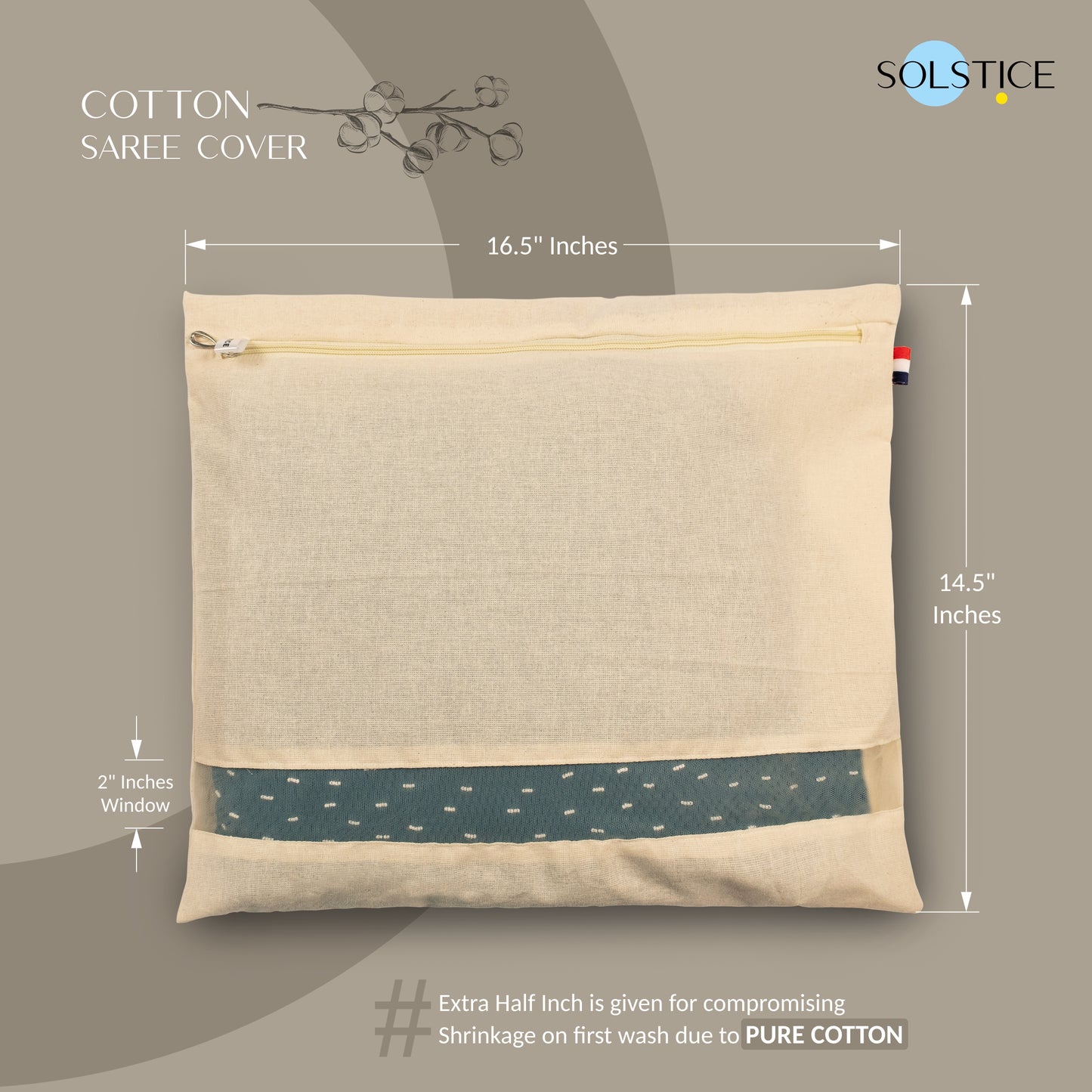 Cotton Saree Covers With Zip | Pack of 12 | 16 x 14 Inch