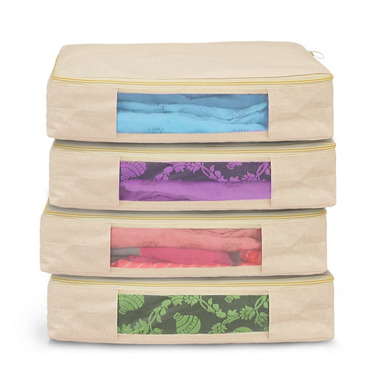 Pack of 4 Cotton Canvas Clothes Storage Bags | 16 x 13 x 3 Inch