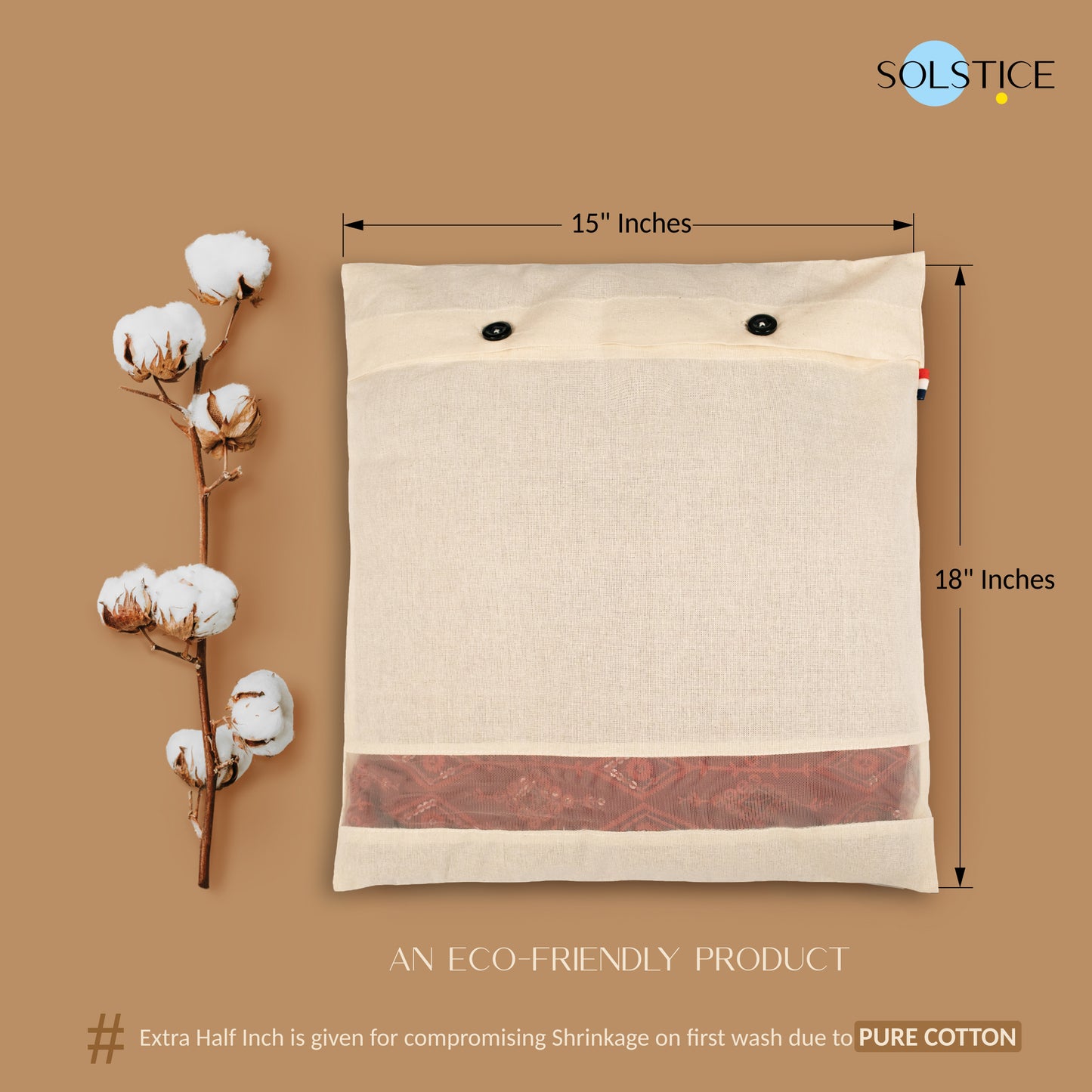 Set of 6 cotton big saree covers / bags for storage single 18 x 15 Inches With Window